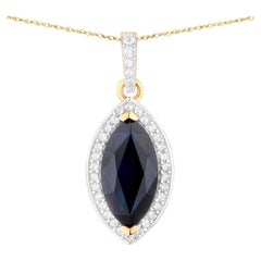 Blue Sapphire Pendant Necklace Diamonds 2.28 Carats 10K Yellow Gold