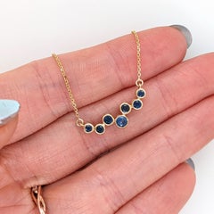 Blue Sapphire Pendant Necklace with Attached Chain: Solid 14K Gold, Round