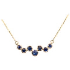 Blue Sapphire Pendant Necklace with Attached Chain: Solid 14K Gold, Round