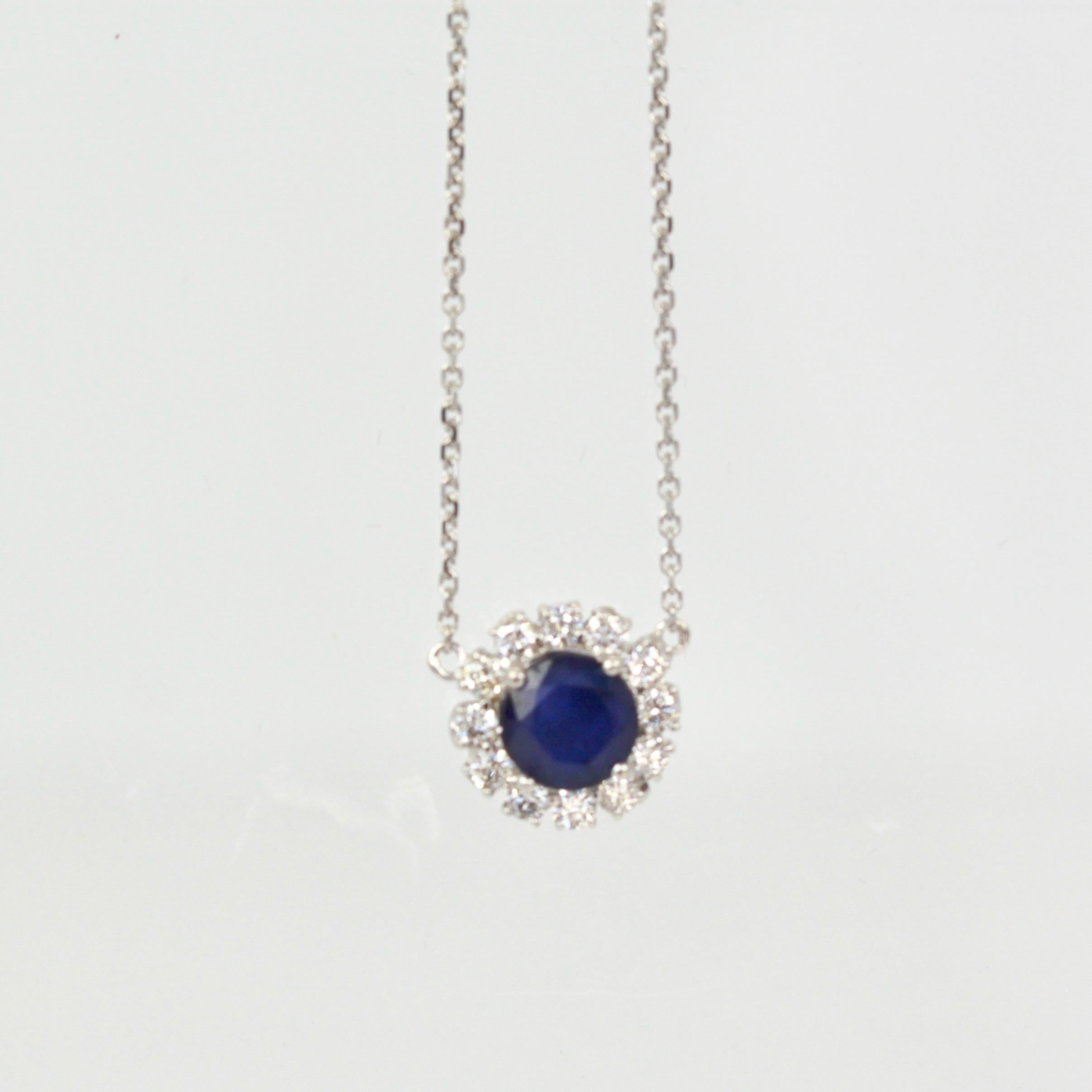 Aesthetic Movement Blue Sapphire Pendant Necklace with Diamond Surround
