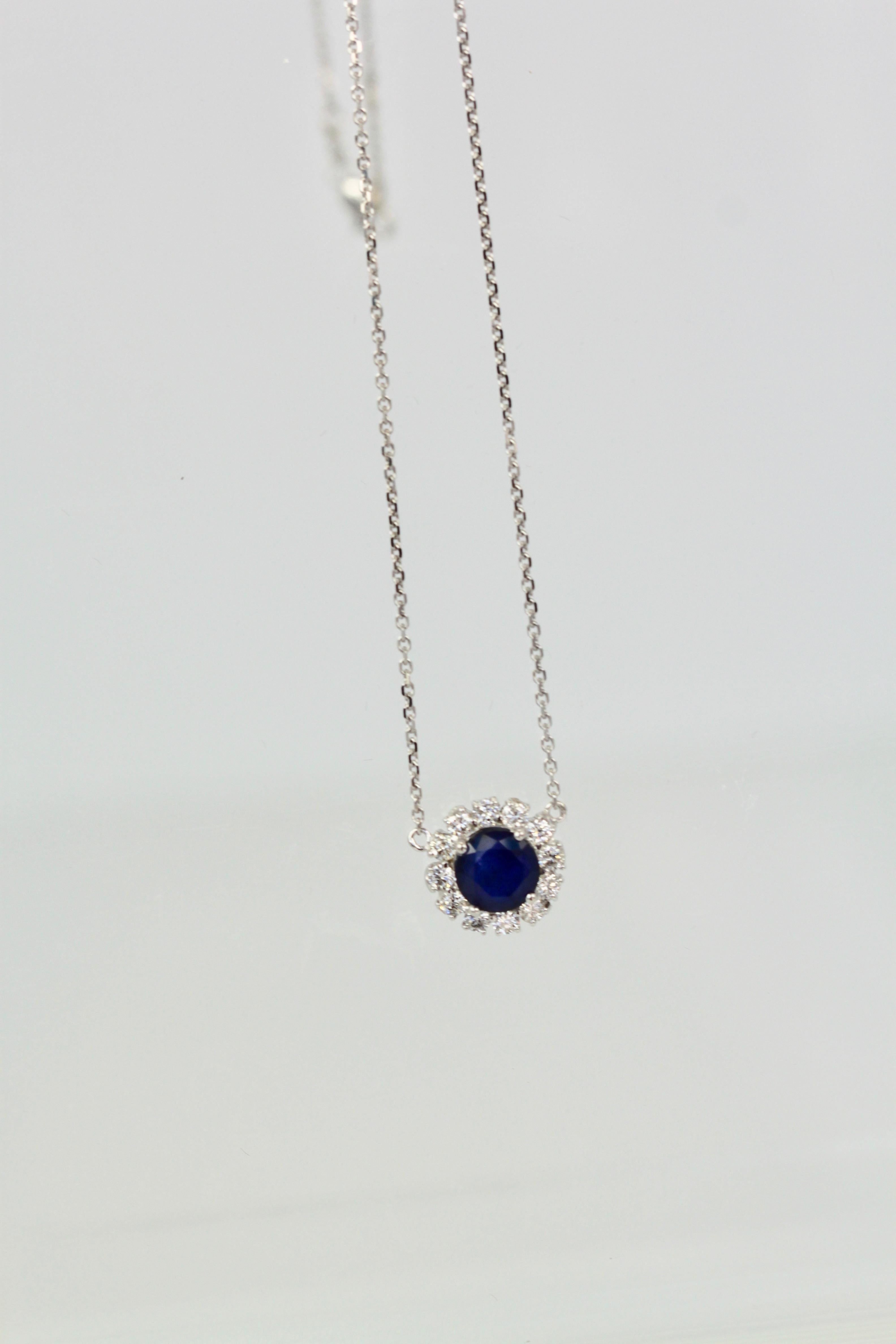 Women's Blue Sapphire Pendant Necklace with Diamond Surround