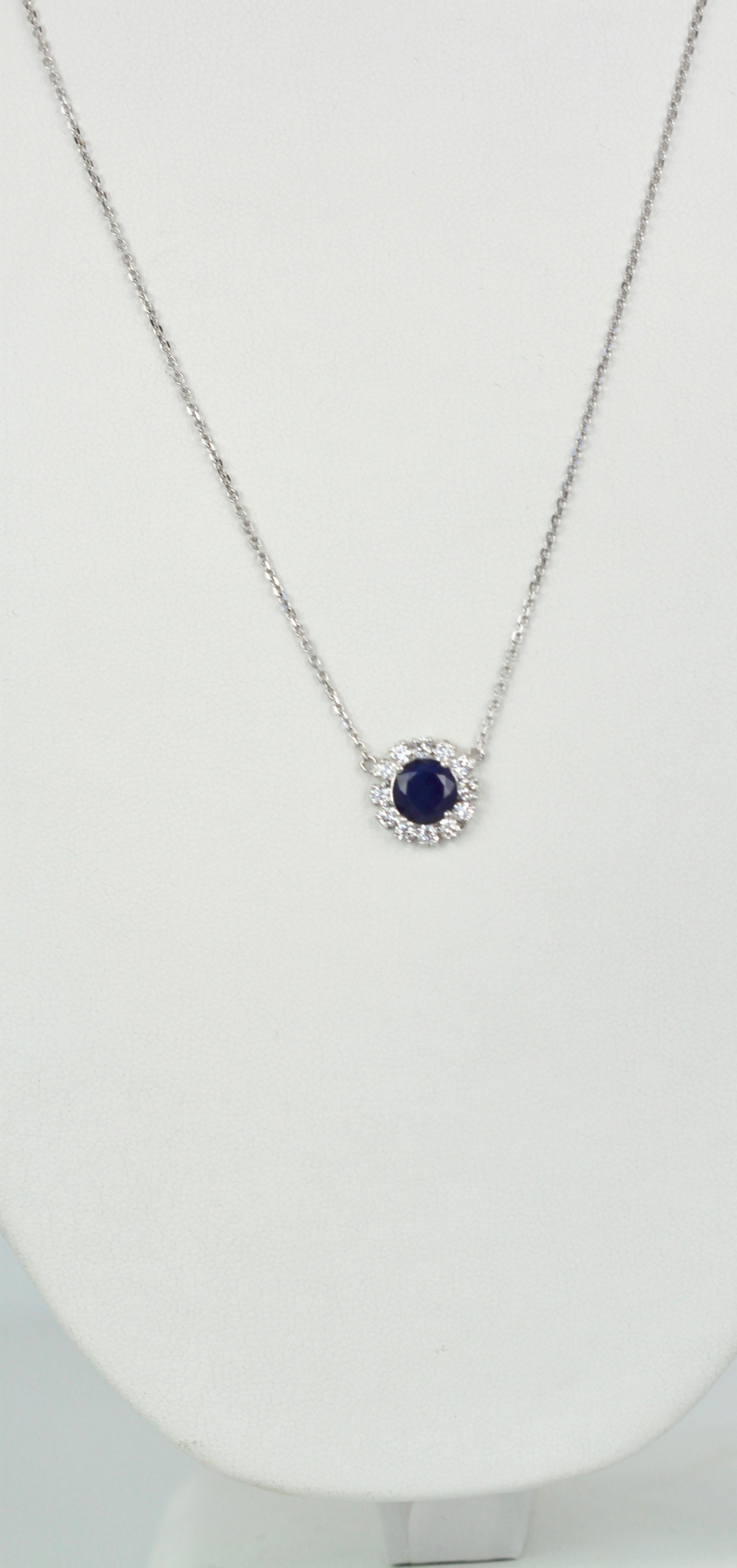 Blue Sapphire Pendant Necklace with Diamond Surround 2