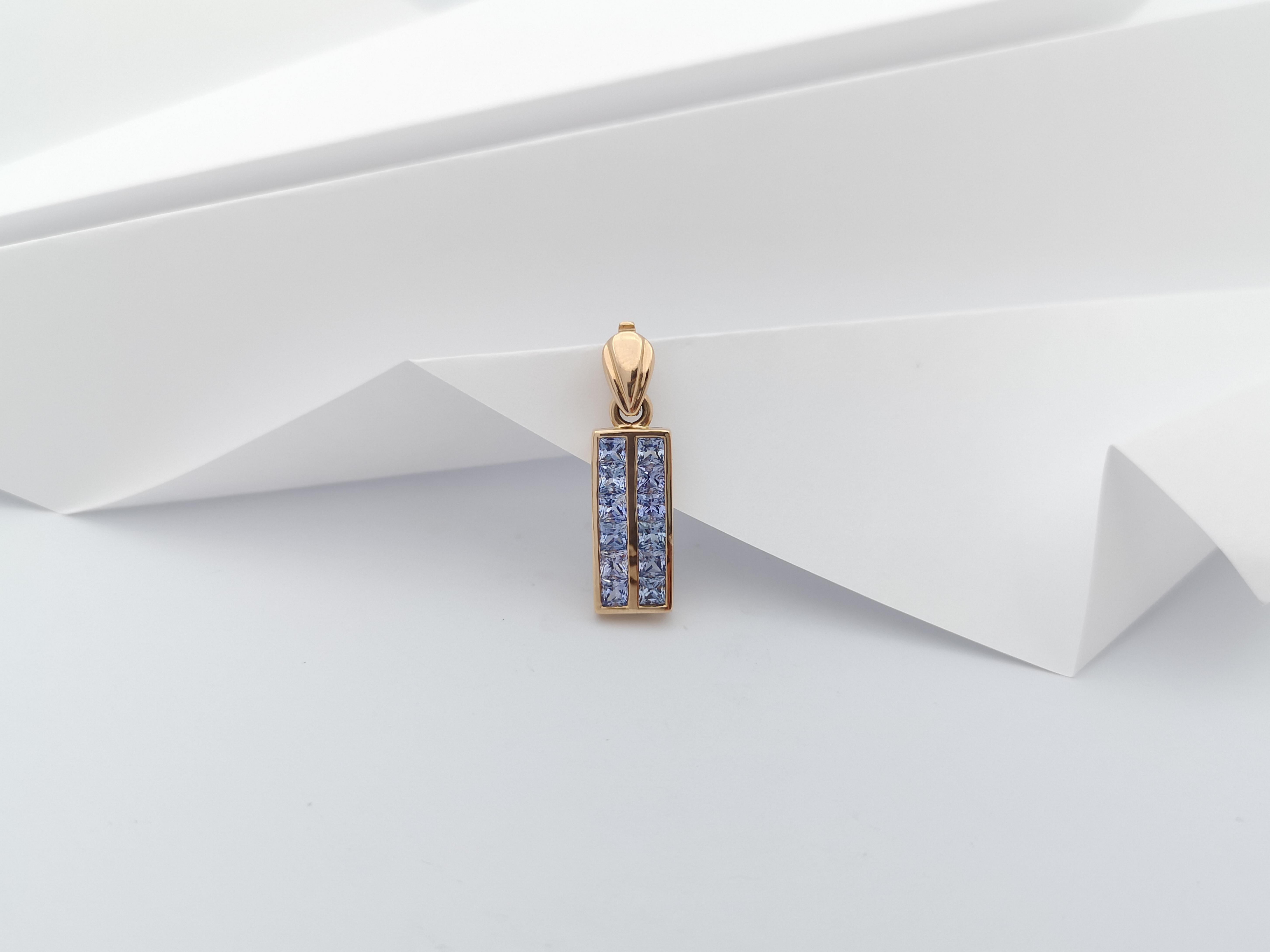 Princess Cut Blue Sapphire Pendant Set in 18 Karat Rose Gold Settings For Sale