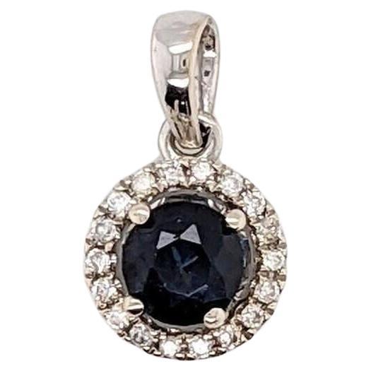 Blue Sapphire Pendant w Earth Mined Diamonds in Solid 14K White Gold Round 4mm