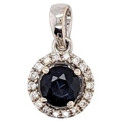 Blue Sapphire Pendant w Earth Mined Diamonds in Solid 14K White Gold Round 4mm