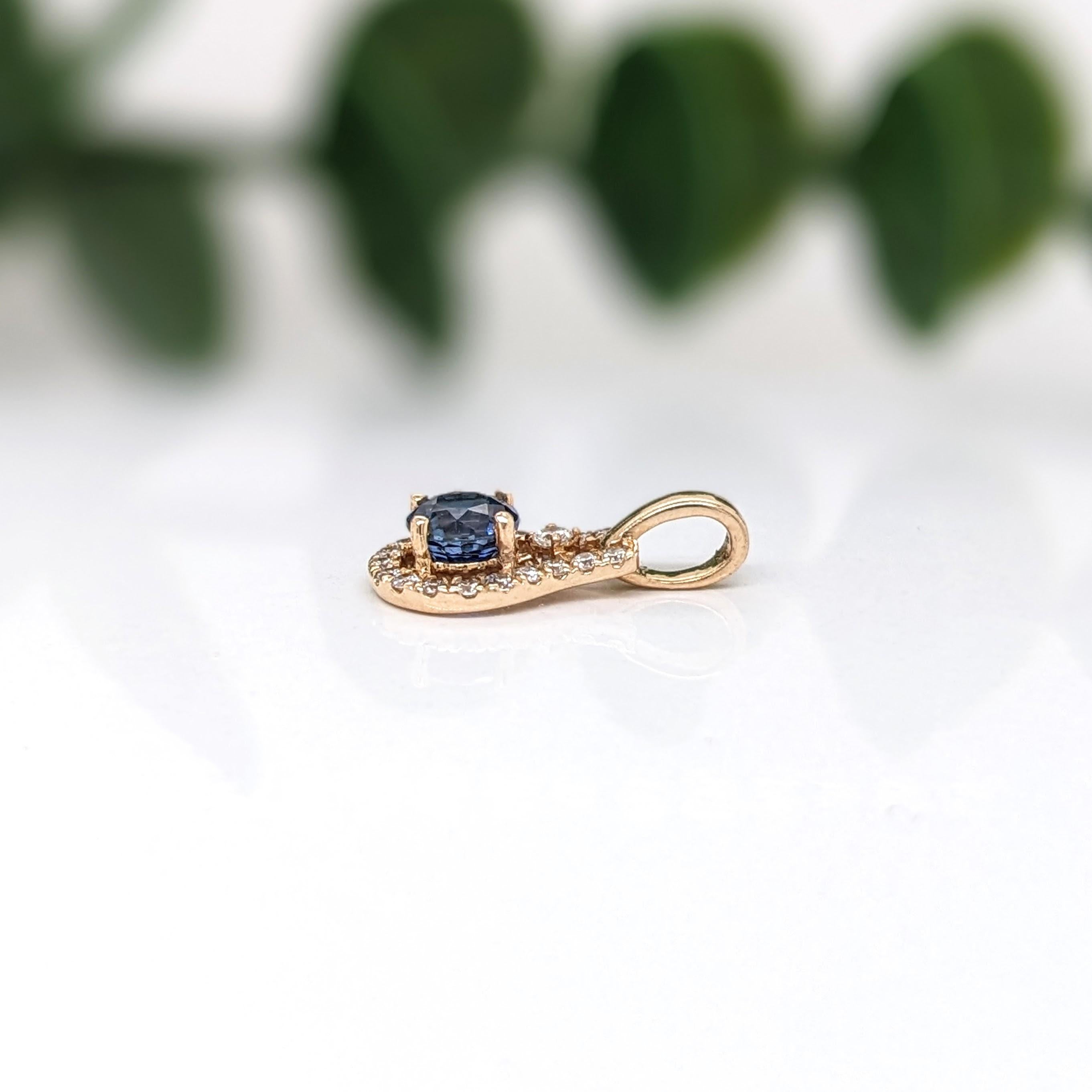 Blue Sapphire Pendant w Earth Mined Diamonds in Solid 14K Yellow Gold Round 4mm In New Condition For Sale In Columbus, OH