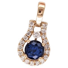 Blue Sapphire Pendant w Earth Mined Diamonds in Solid 14K Yellow Gold Round 4mm