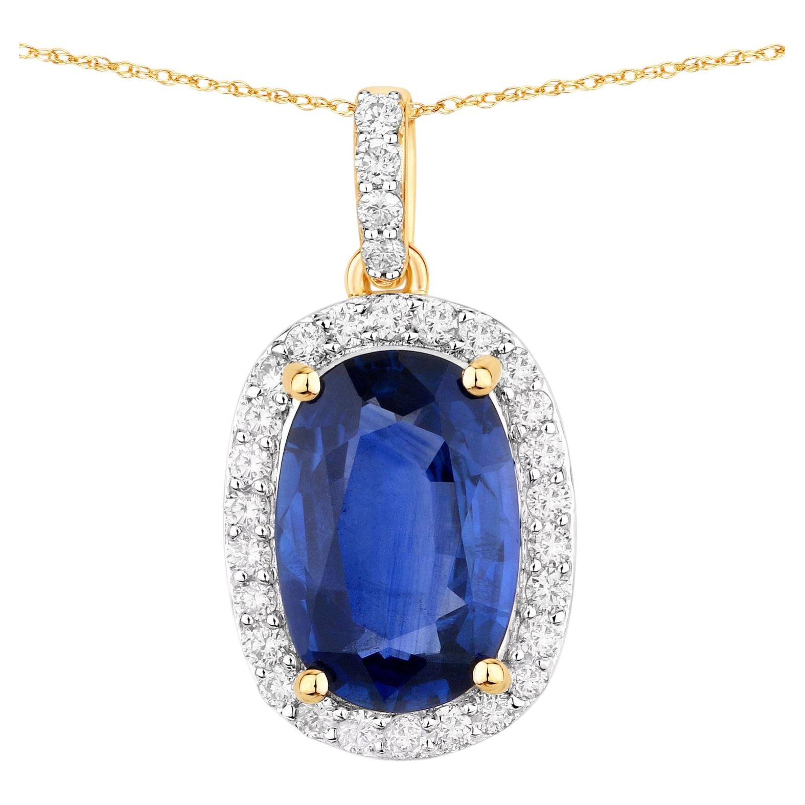 Blue Sapphire Pendant With Diamonds 2.26 Carats 18K Yellow Gold