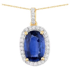 Blue Sapphire Pendant With Diamonds 2.26 Carats 18K Yellow Gold