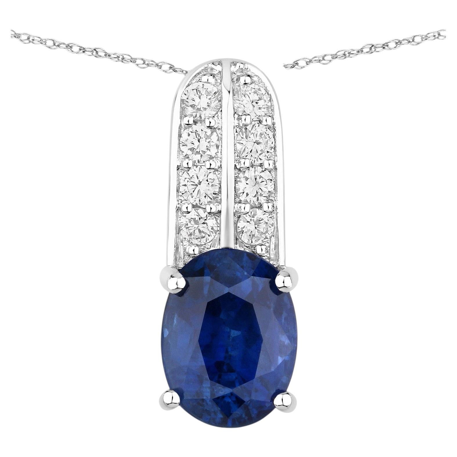 Blue Sapphire Pendant With Diamonds 2.7 Carats 18K White Gold