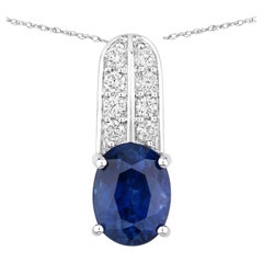 Blue Sapphire Pendant With Diamonds 2.7 Carats 18K White Gold