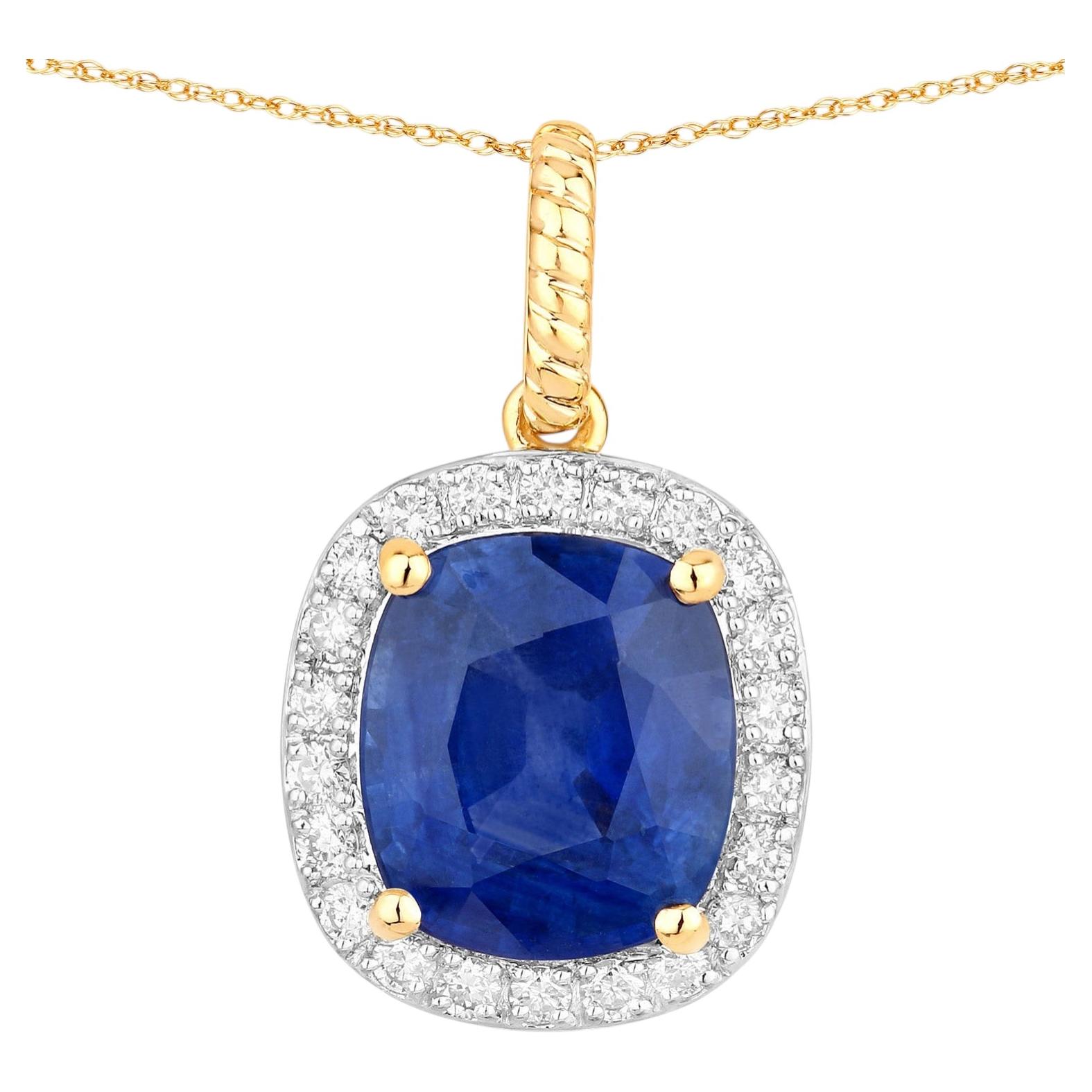 Blue Sapphire Pendant With Diamonds 2.78 Carats 18K Yellow Gold For Sale