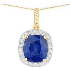 Blue Sapphire Pendant With Diamonds 2.78 Carats 18K Yellow Gold