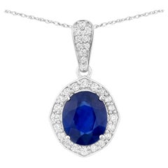 Blue Sapphire Pendant With Diamonds 2.82 Carats 18K White Gold