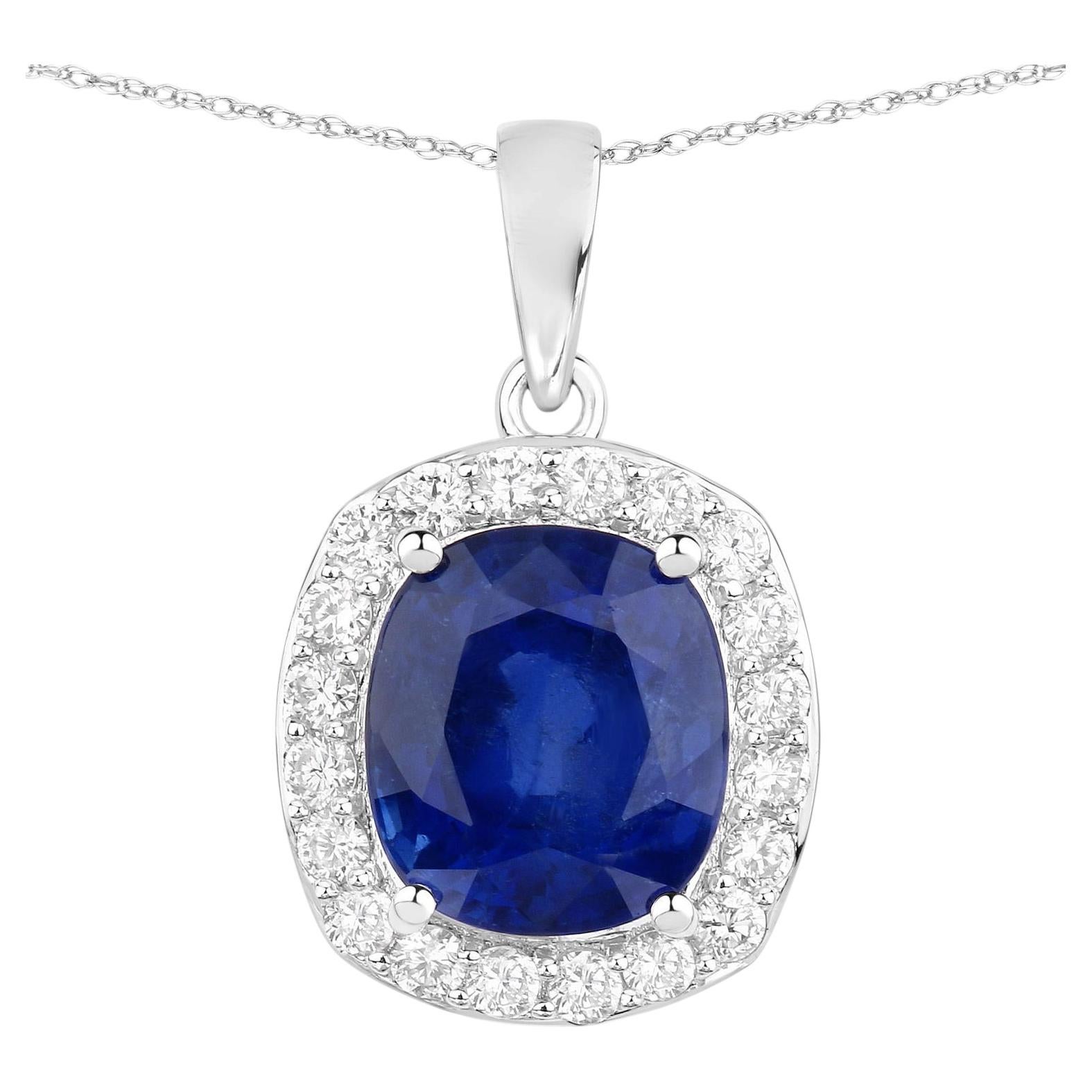 Ciondolo con zaffiro blu e diamanti, 2,96 carati, oro bianco 18 carati