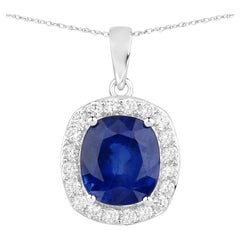 Colgante de zafiro azul con diamantes, 2,96 quilates, oro blanco de 18 quilates