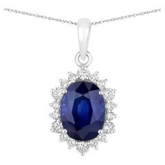 Ciondolo con zaffiro blu e diamanti, 3,18 carati, oro bianco 18 carati