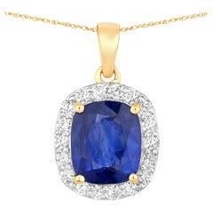Blue Sapphire Pendant With Diamonds 3.58 Carats 18K Yellow Gold