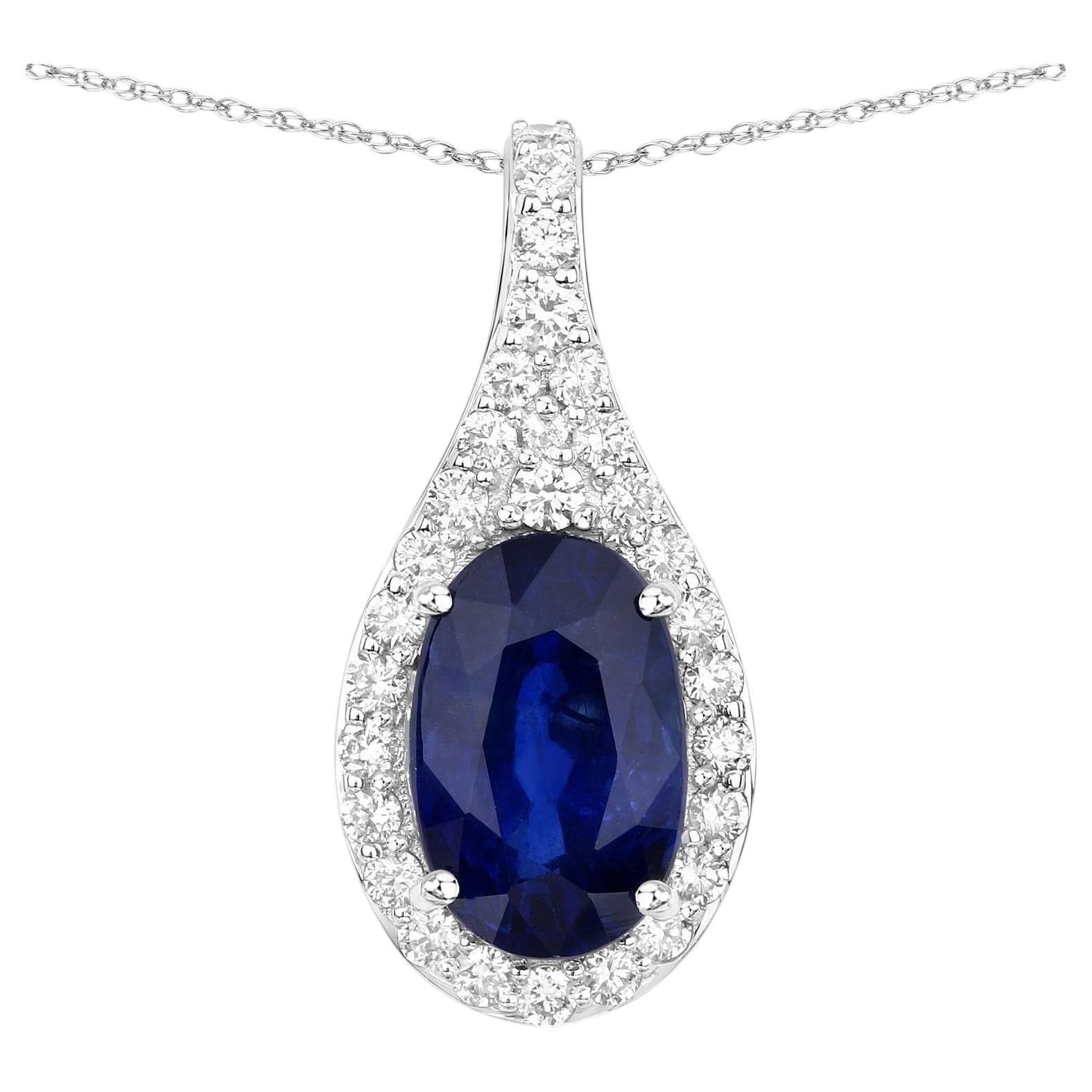 Colgante de zafiro azul con diamantes, 3,77 quilates, oro blanco de 18 quilates