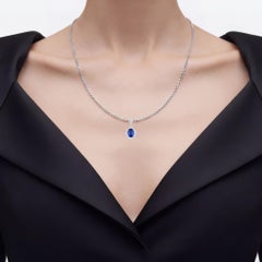 Blue Sapphire Pendant With Diamonds 3.96 Carats 18K White Gold