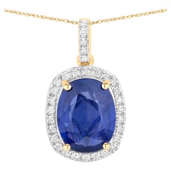 Blue Sapphire Pendant With Diamonds 3.98 Carats 18K Yellow Gold