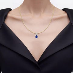 Pendentif en saphir bleu serti de diamants, 4,02 carats, or jaune 18 carats