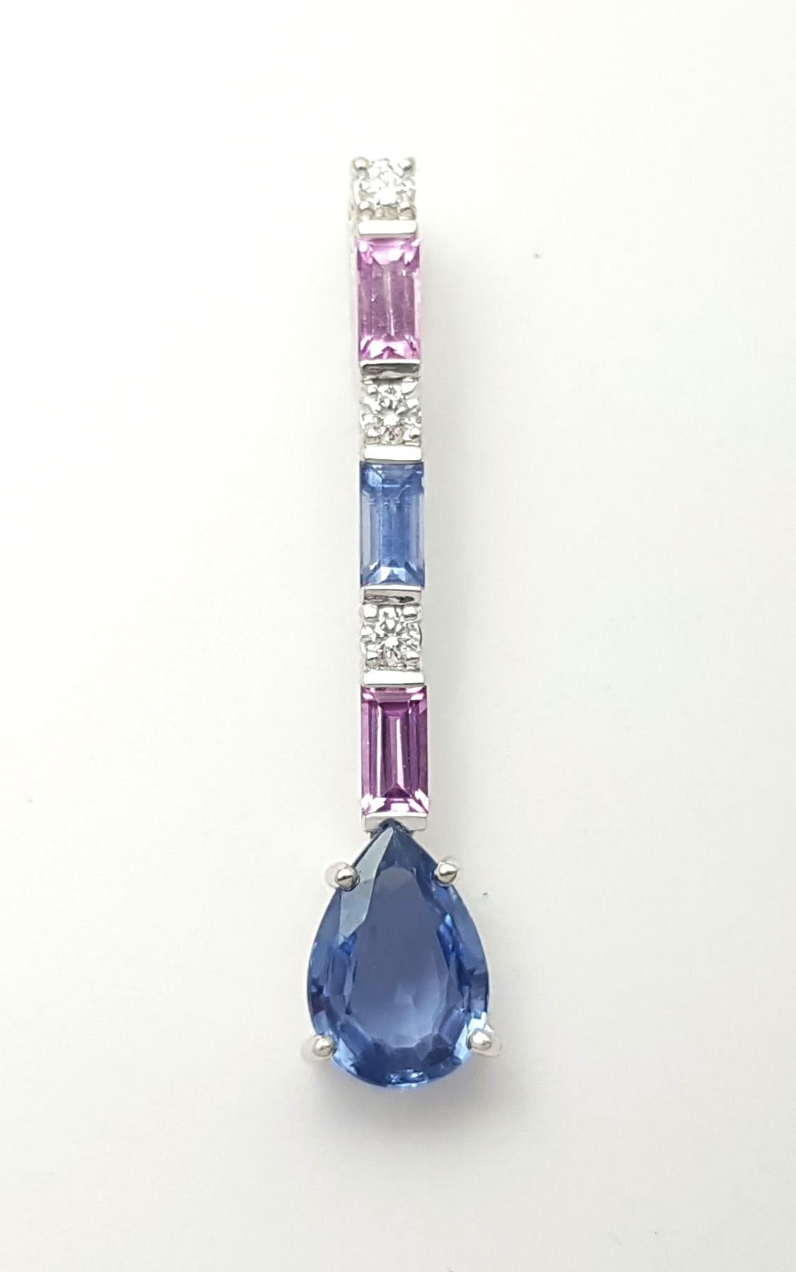 Anhänger mit blauem Saphir, pinkem Saphir und Diamant in 18K Weißgold (Zeitgenössisch) im Angebot