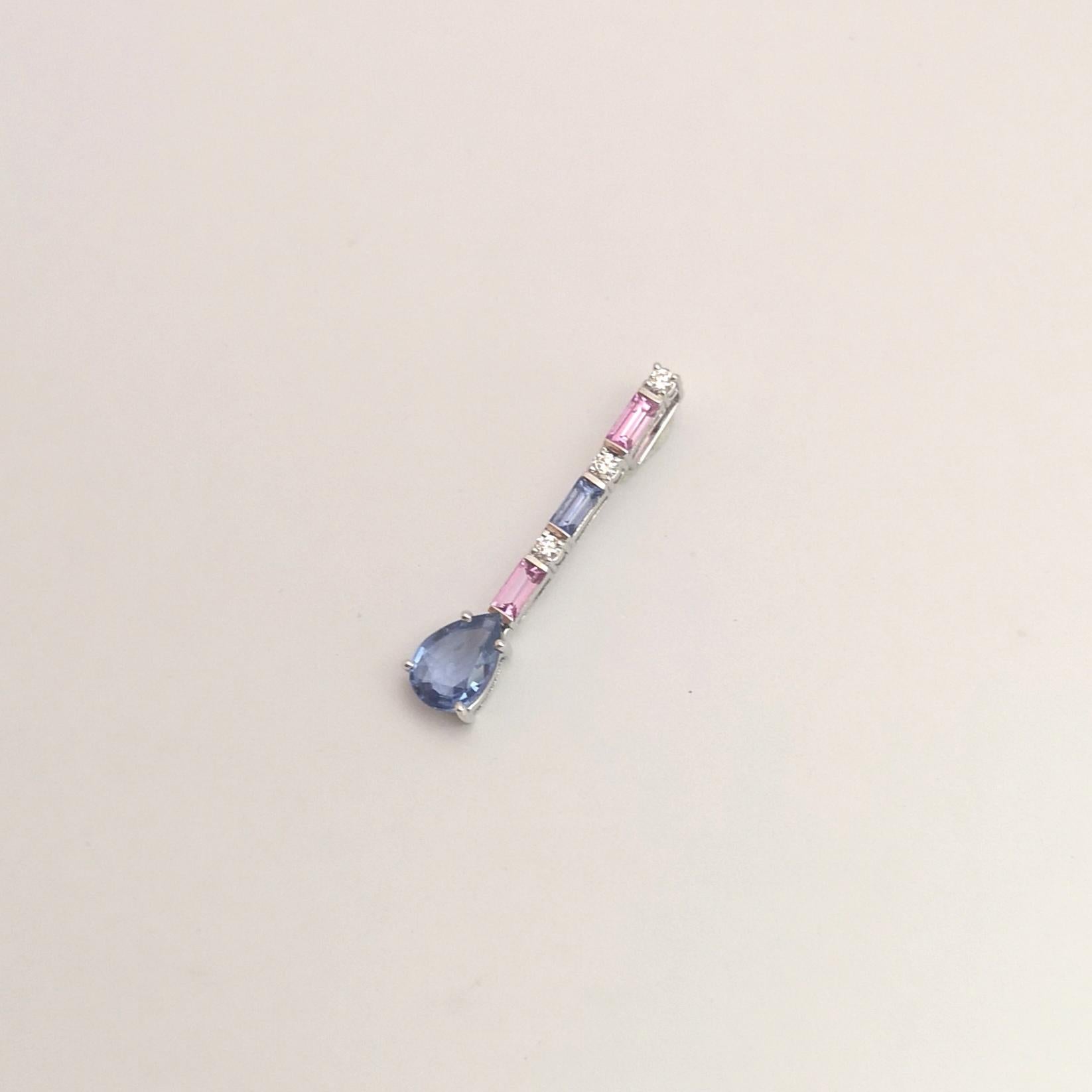 Anhänger mit blauem Saphir, pinkem Saphir und Diamant in 18K Weißgold Damen im Angebot