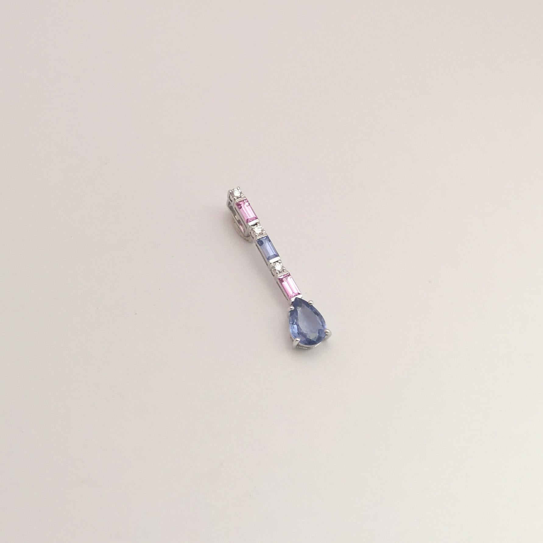 Anhänger mit blauem Saphir, pinkem Saphir und Diamant in 18K Weißgold im Angebot 1