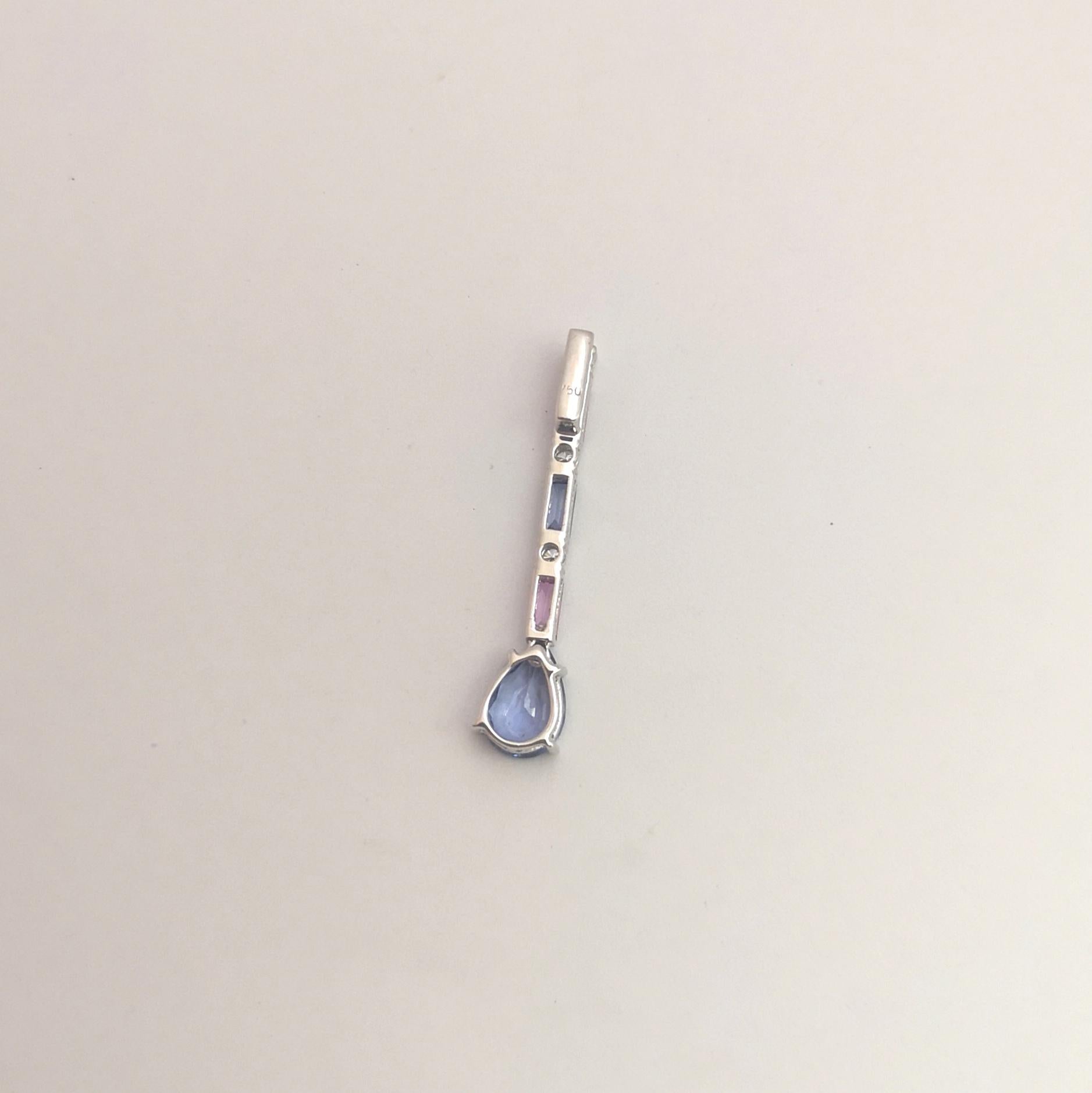 Anhänger mit blauem Saphir, pinkem Saphir und Diamant in 18K Weißgold im Angebot 3