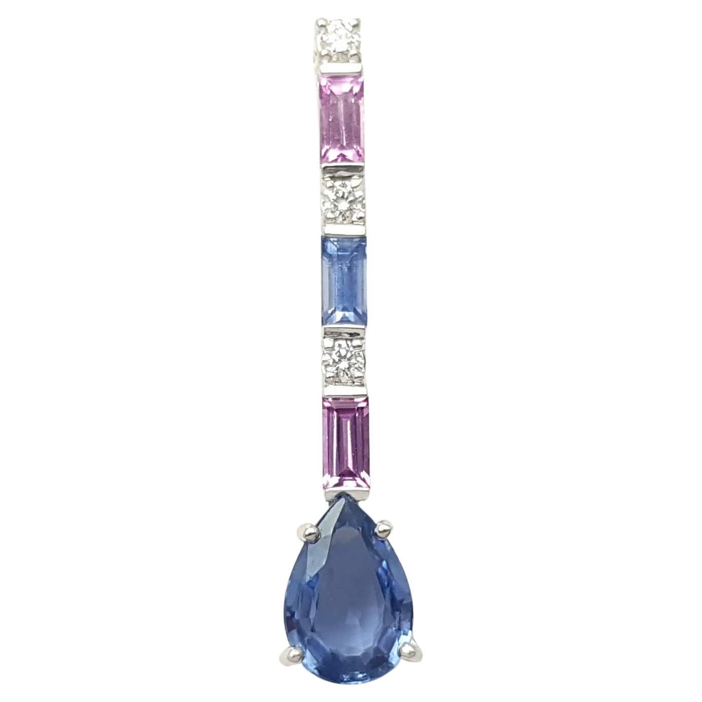 Blue Sapphire, Pink Sapphire and Diamond Pendant set in 18K White Gold Settings