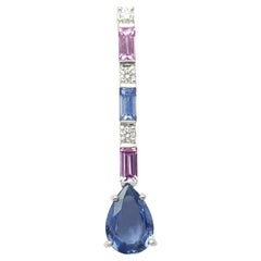 Blue Sapphire, Pink Sapphire and Diamond Pendant set in 18K White Gold Settings