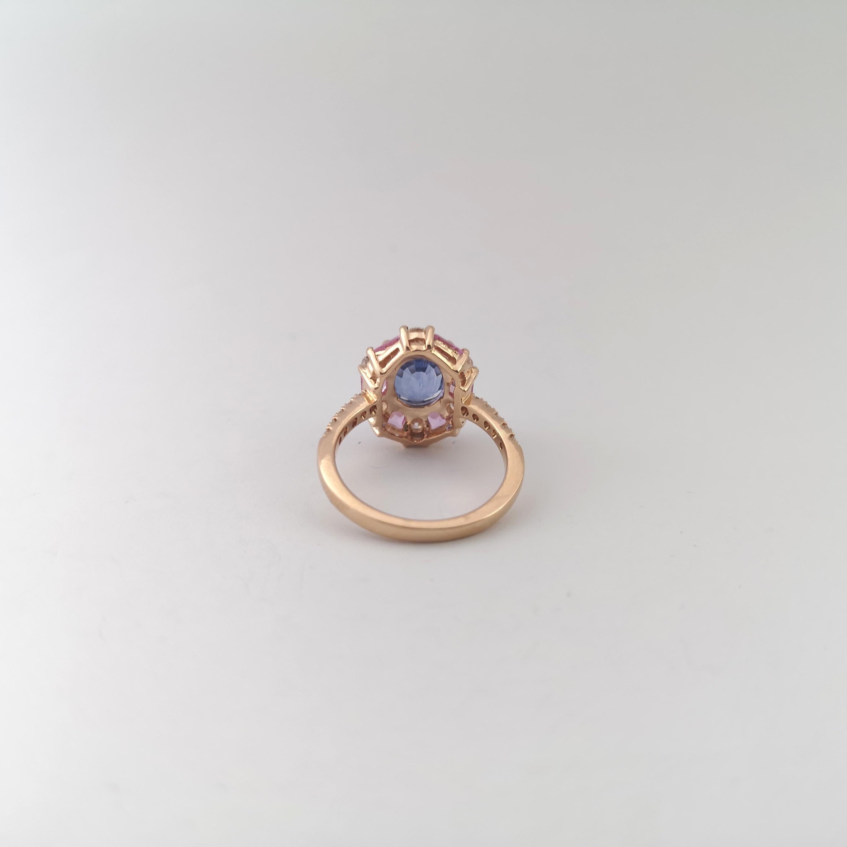 Blue Sapphire, Pink Sapphire and Diamond Ring set in 18K Rose Gold Settings For Sale 4
