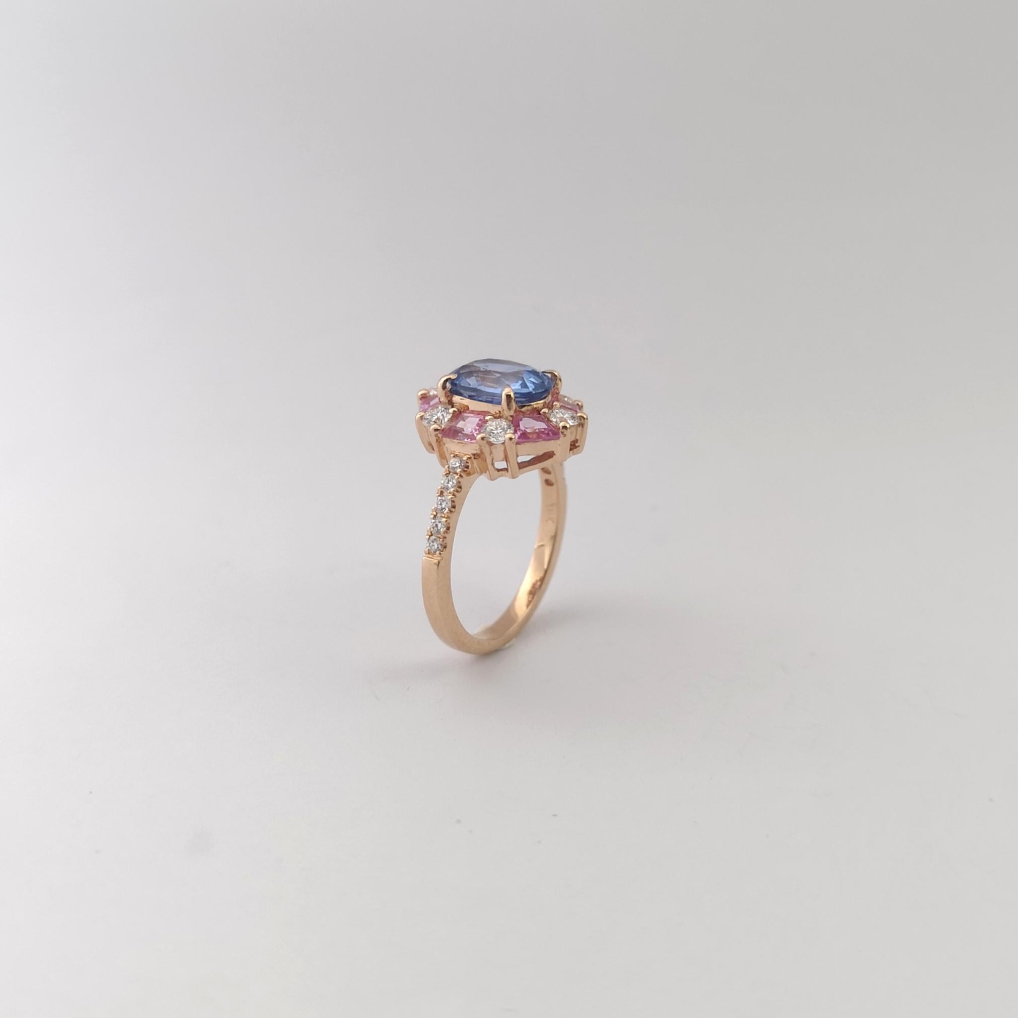 Blue Sapphire, Pink Sapphire and Diamond Ring set in 18K Rose Gold Settings For Sale 6