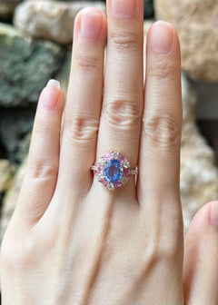 Blue Sapphire, Pink Sapphire and Diamond Ring set in 18K Rose Gold Settings