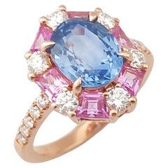 Blue Sapphire, Pink Sapphire and Diamond Ring set in 18K Rose Gold Settings