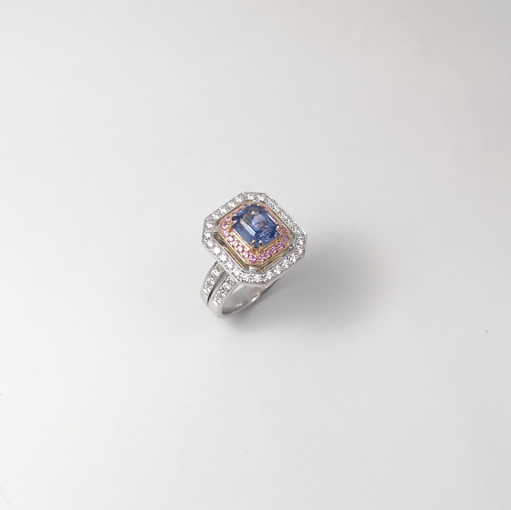 Blue Sapphire, Pink Sapphire and Diamond Ring set in 18K Rose/ White Gold Set For Sale 4