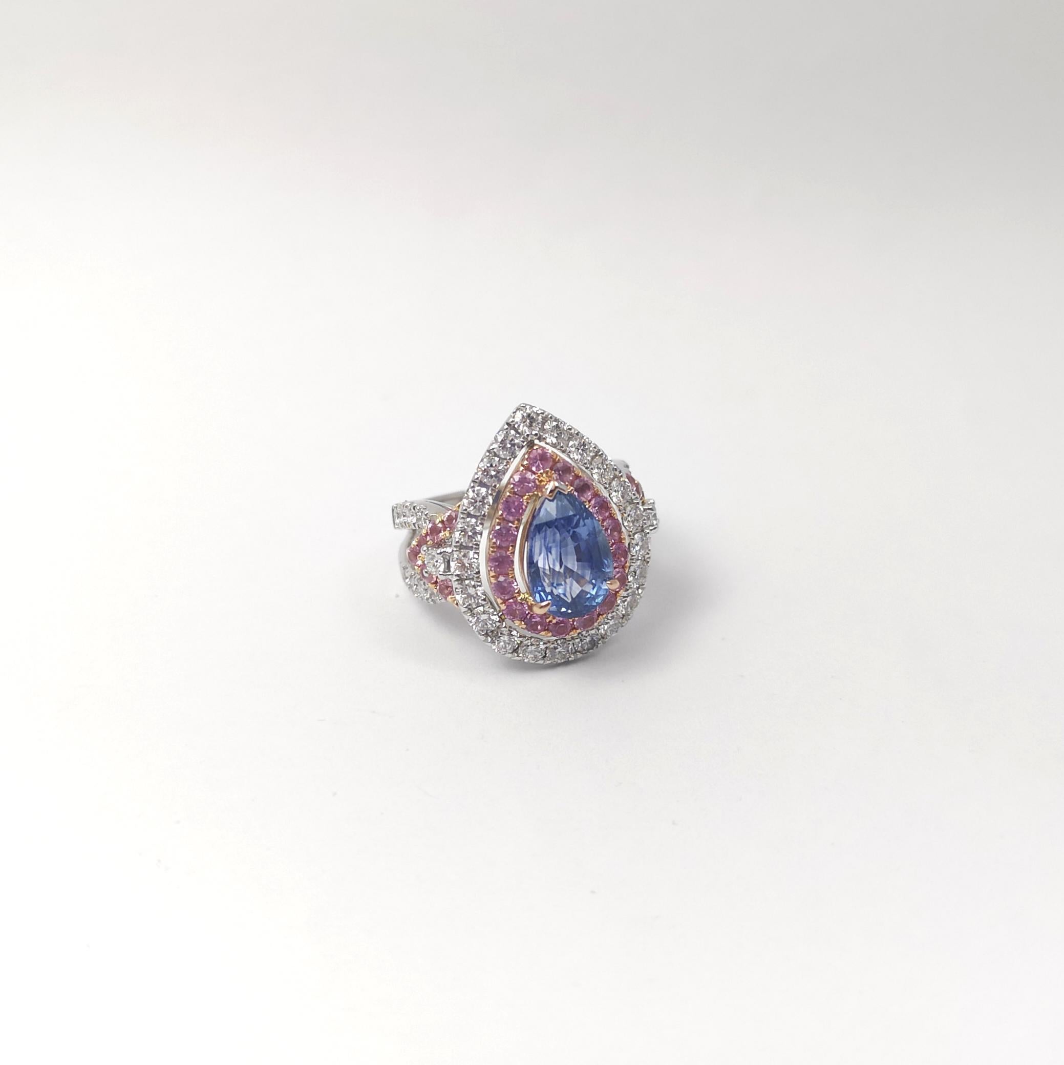 Blue Sapphire, Pink Sapphire and Diamond Ring set in 18K Rose/ White Gold Set For Sale 4