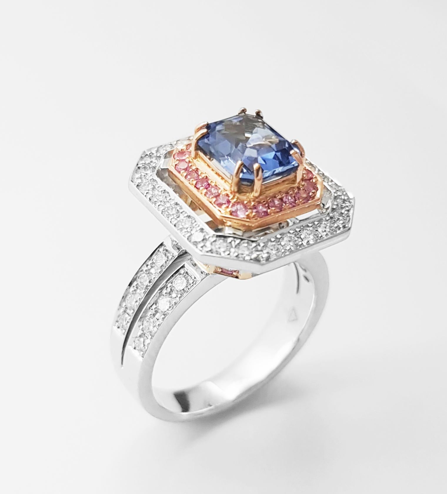 Blue Sapphire, Pink Sapphire and Diamond Ring set in 18K Rose/ White Gold Set For Sale 5