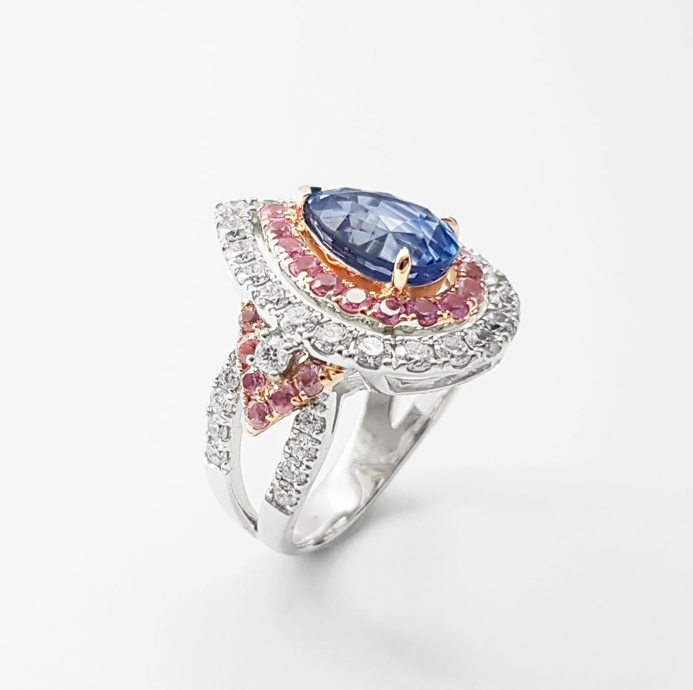 Blue Sapphire, Pink Sapphire and Diamond Ring set in 18K Rose/ White Gold Set For Sale 5