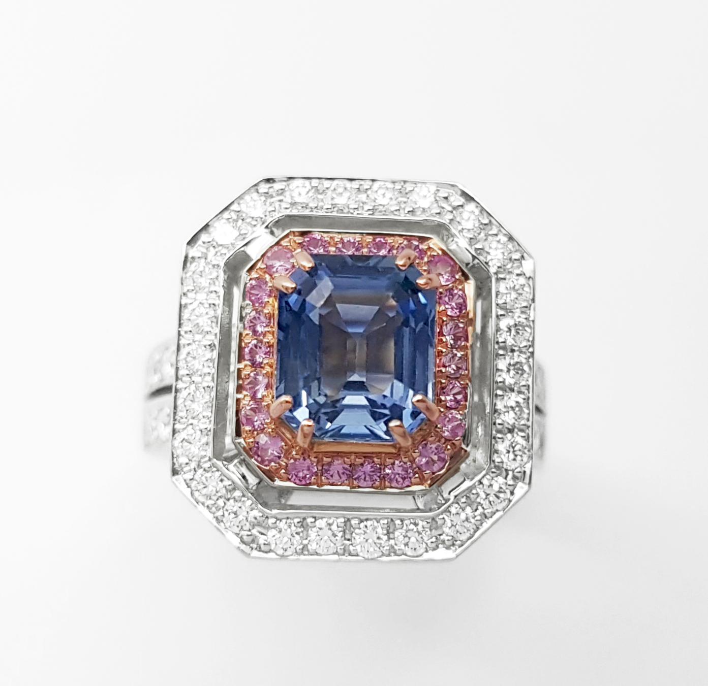 Blue Sapphire, Pink Sapphire and Diamond Ring set in 18K Rose/ White Gold Set For Sale 6