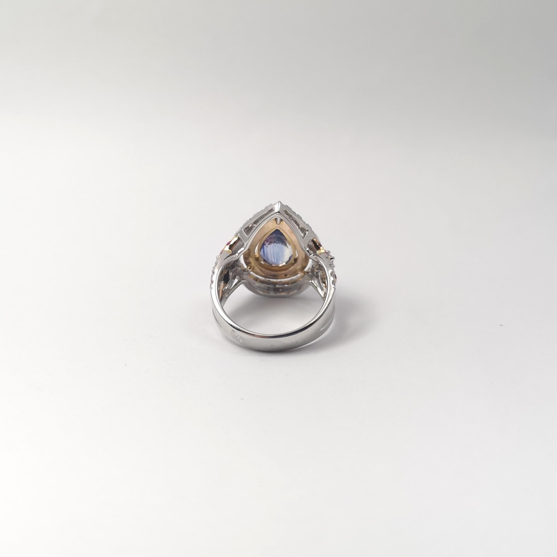 Blue Sapphire, Pink Sapphire and Diamond Ring set in 18K Rose/ White Gold Set For Sale 6