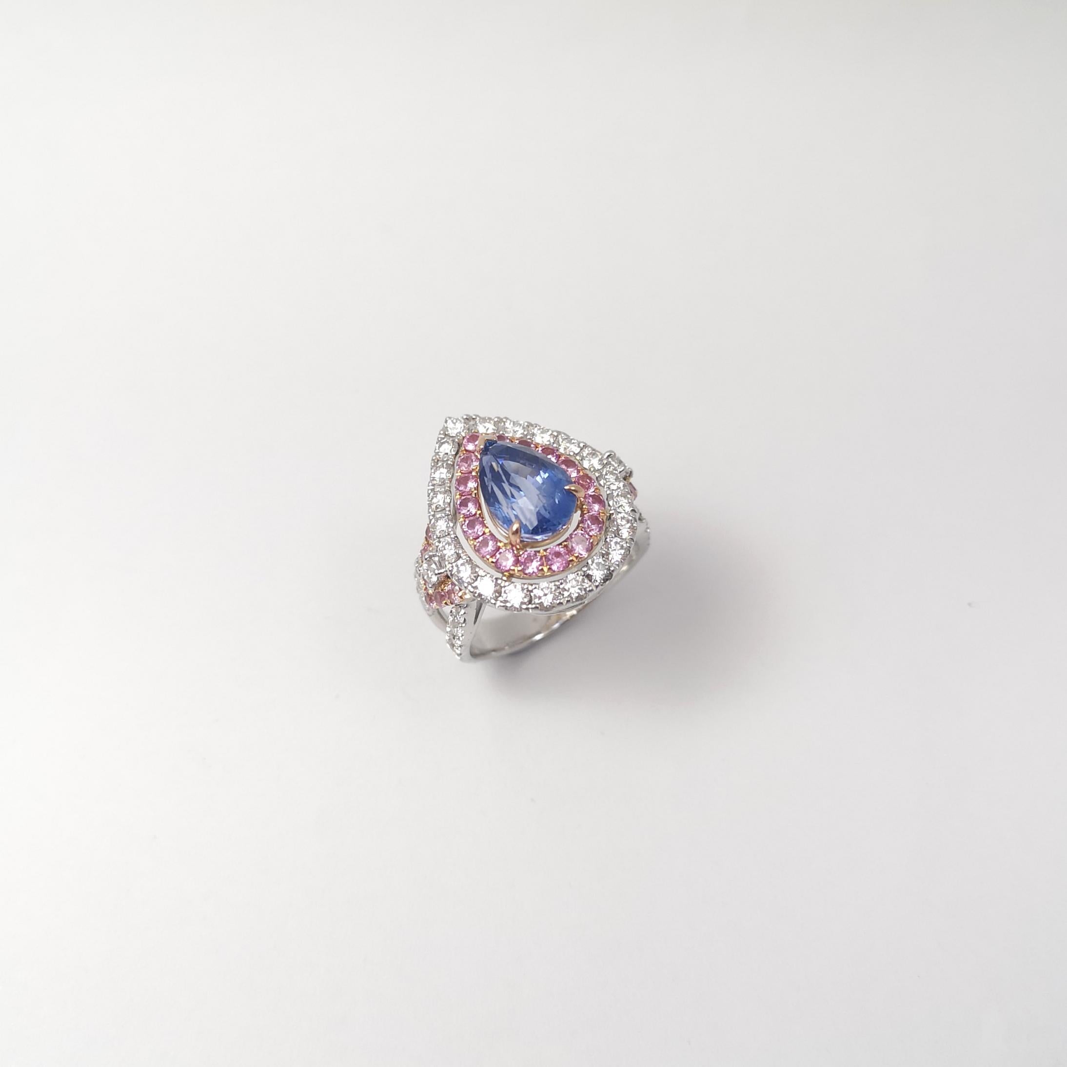 Blue Sapphire, Pink Sapphire and Diamond Ring set in 18K Rose/ White Gold Set For Sale 7