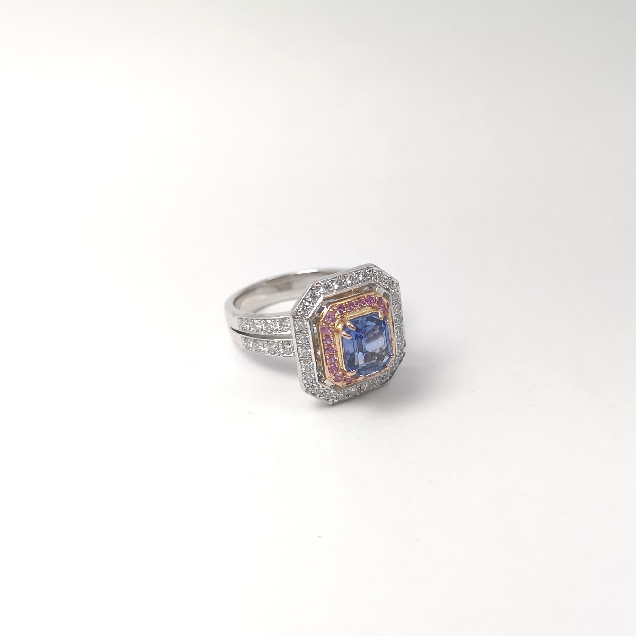 Blue Sapphire, Pink Sapphire and Diamond Ring set in 18K Rose/ White Gold Set For Sale 8