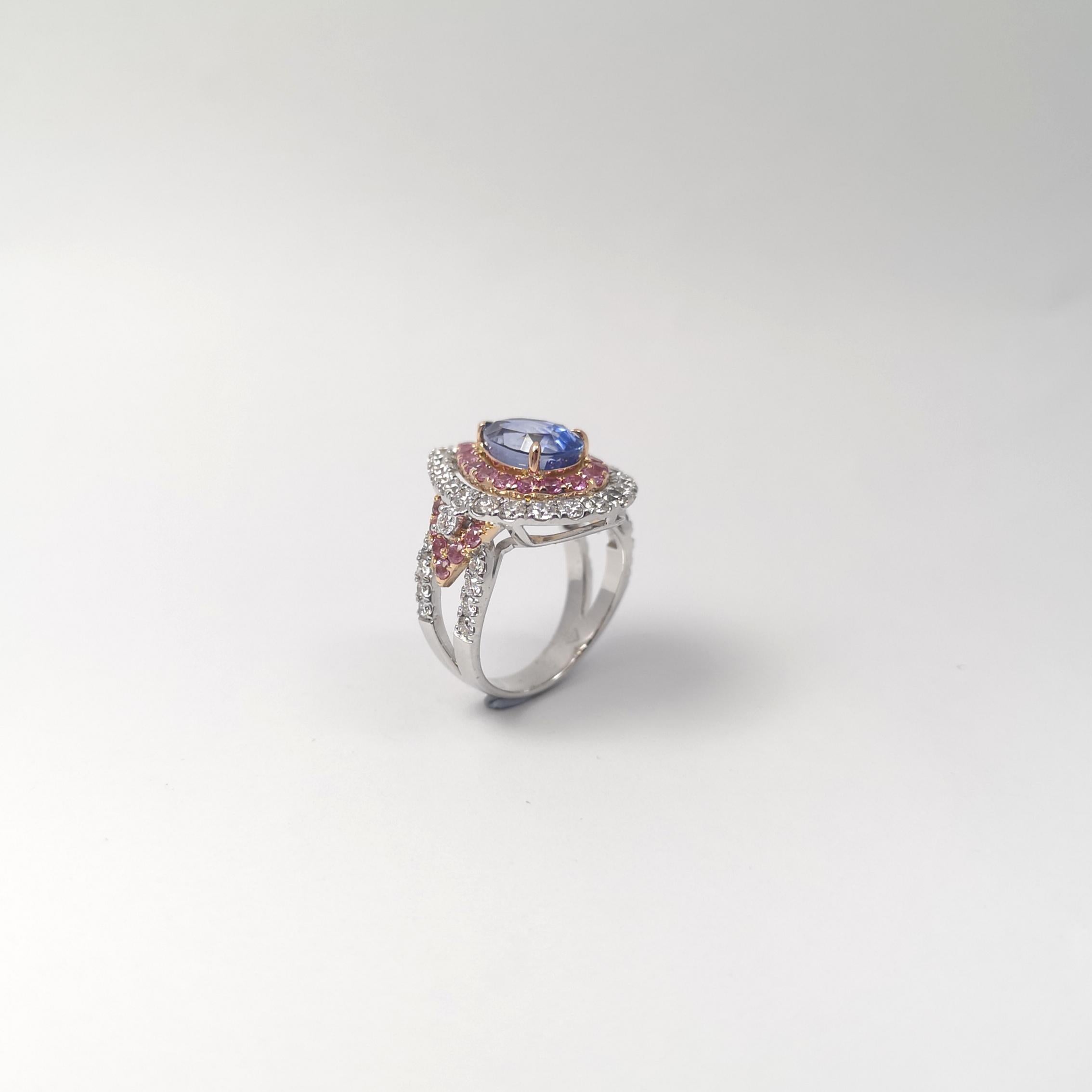 Blue Sapphire, Pink Sapphire and Diamond Ring set in 18K Rose/ White Gold Set For Sale 8