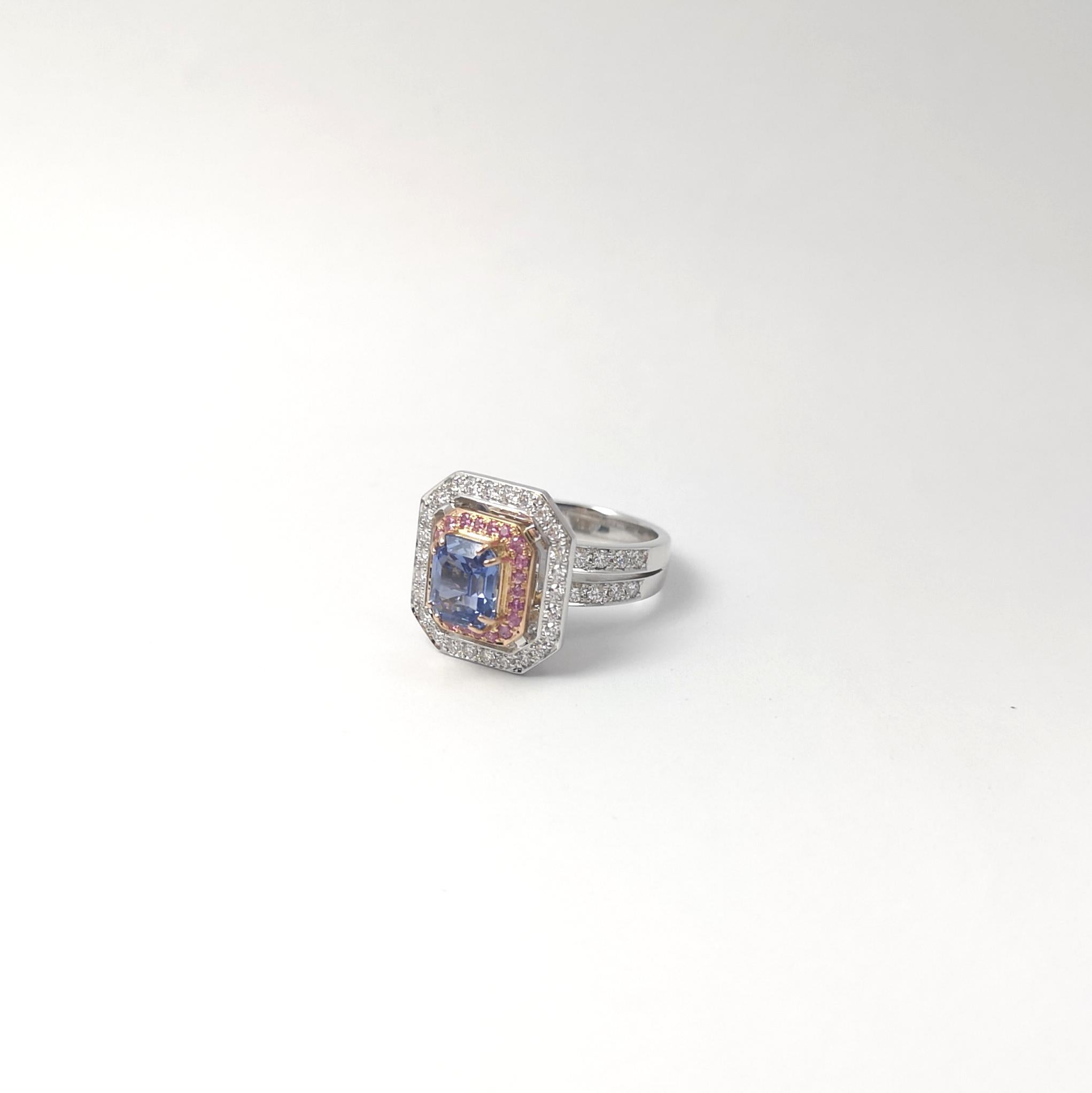 Blue Sapphire, Pink Sapphire and Diamond Ring set in 18K Rose/ White Gold Set For Sale 9