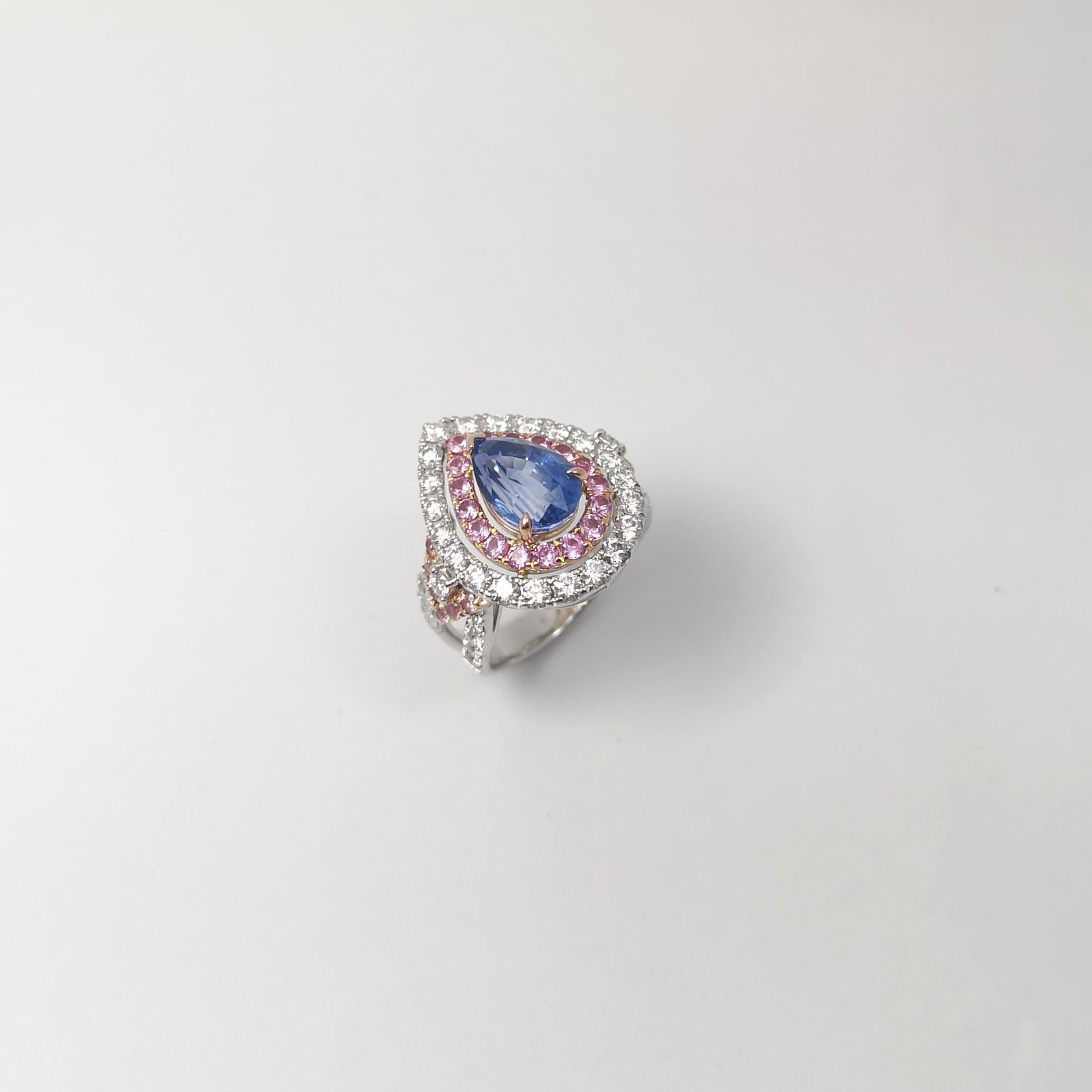 Blue Sapphire, Pink Sapphire and Diamond Ring set in 18K Rose/ White Gold Set For Sale 9