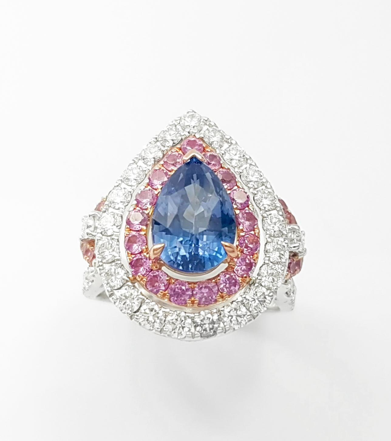 Blue Sapphire, Pink Sapphire and Diamond Ring set in 18K Rose/ White Gold Set For Sale 10