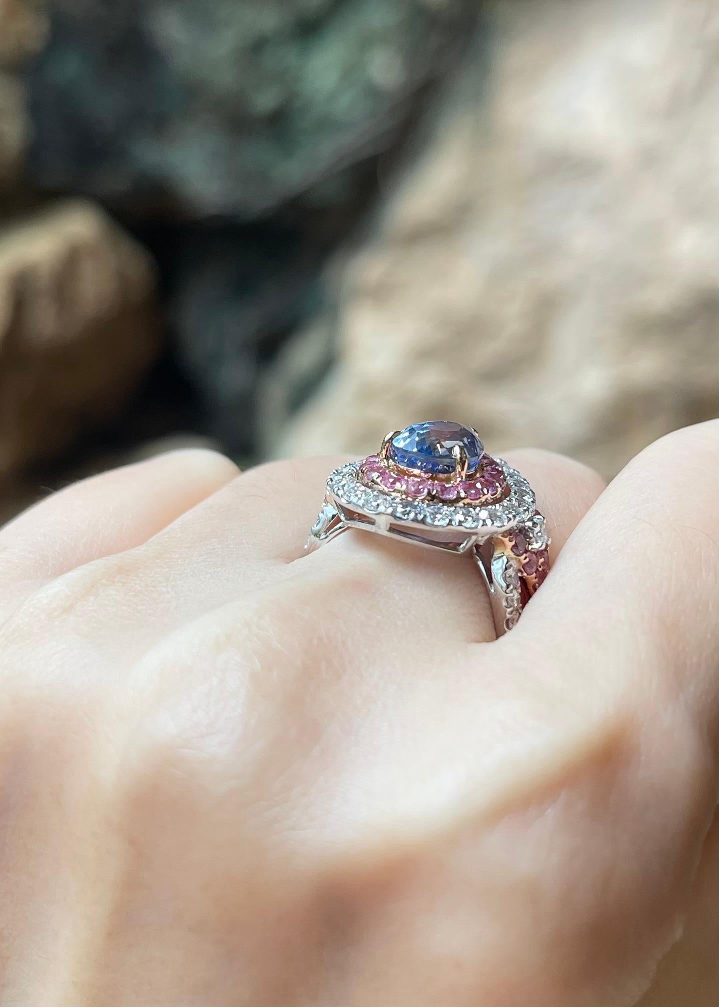 Women's Blue Sapphire, Pink Sapphire and Diamond Ring set in 18K Rose/ White Gold Set For Sale