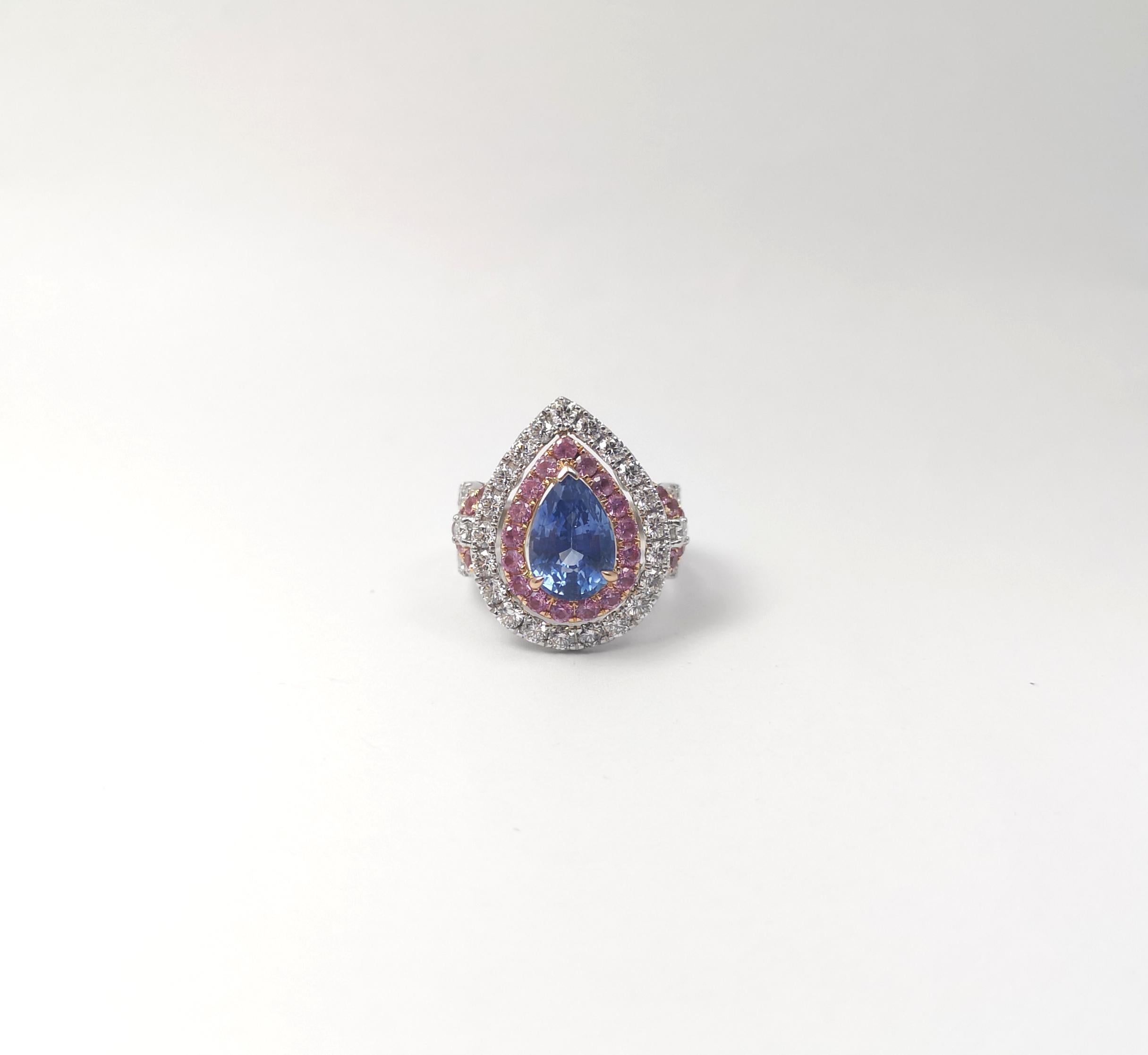 Blue Sapphire, Pink Sapphire and Diamond Ring set in 18K Rose/ White Gold Set For Sale 2